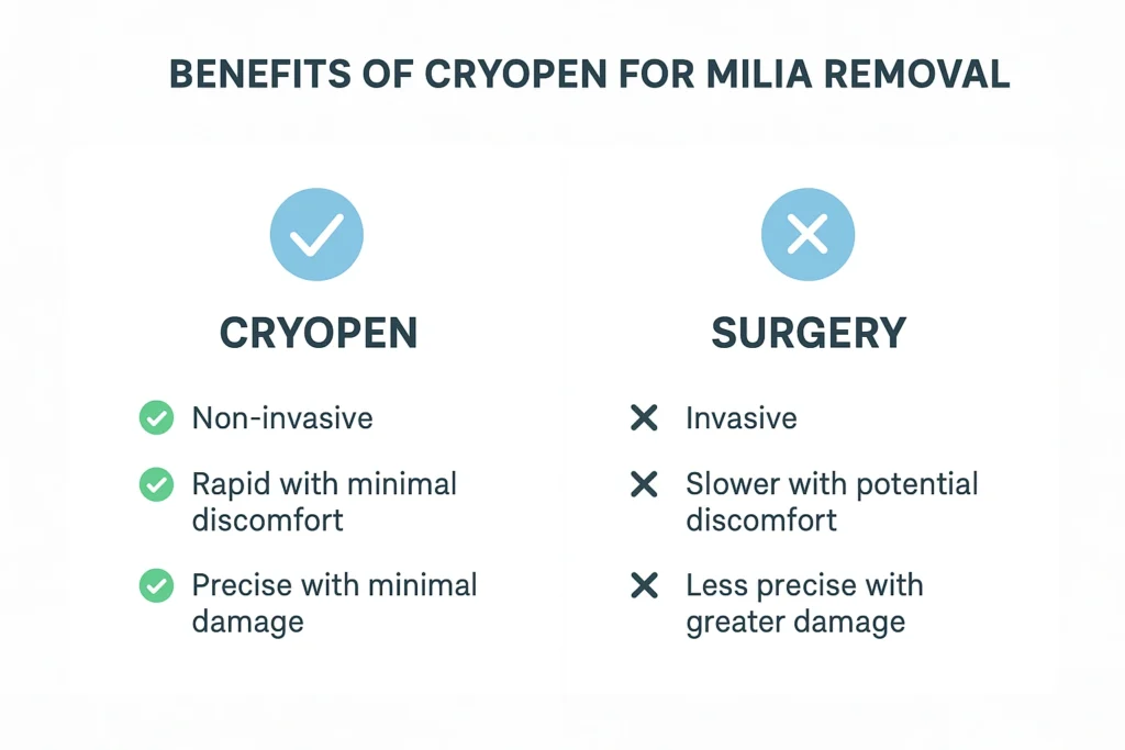 Benefits of cryopen for milia removal Chandlers Green compared to surgical treatments.