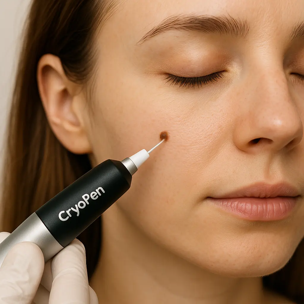 woman receiving facial mole removal Chandlers Green using cryopen 